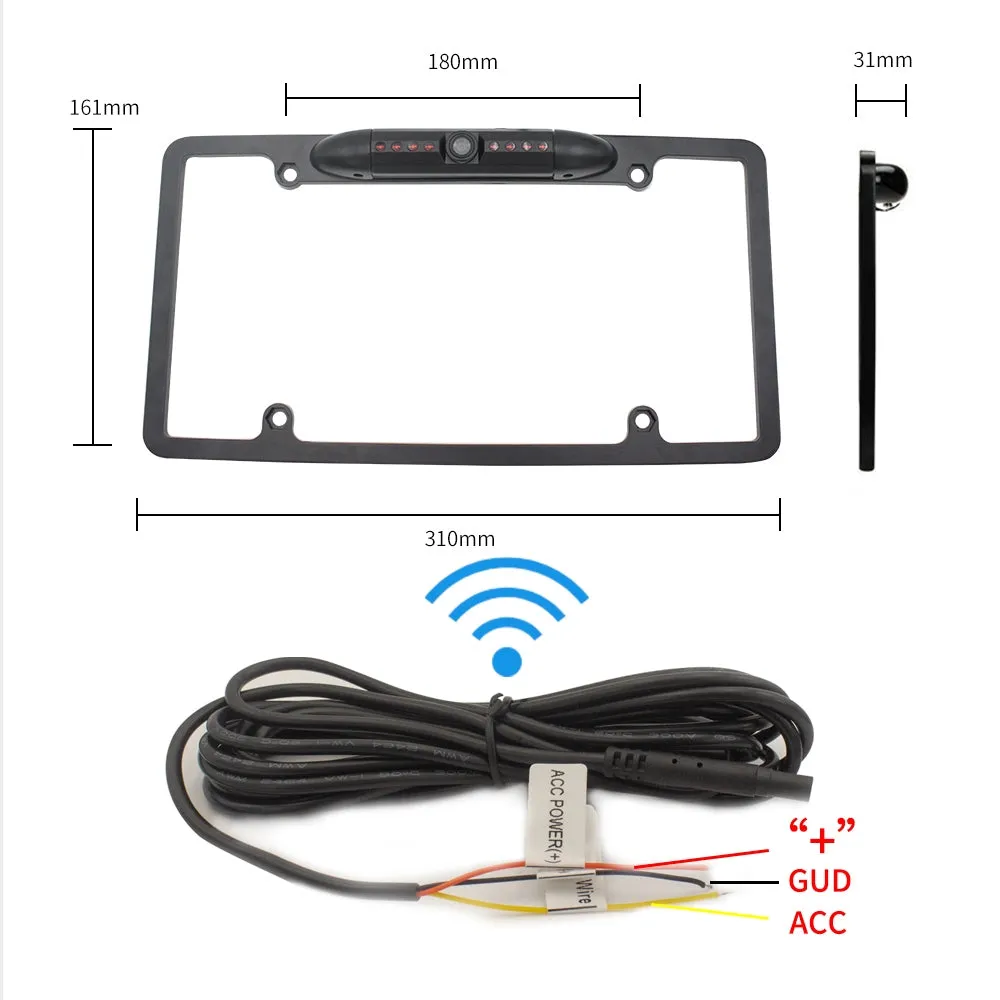 170 HD WiFi Car License Plate Wireless w/ Rearview Camera IR LED