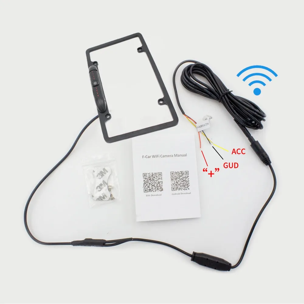 170 HD WiFi Car License Plate Wireless w/ Rearview Camera IR LED
