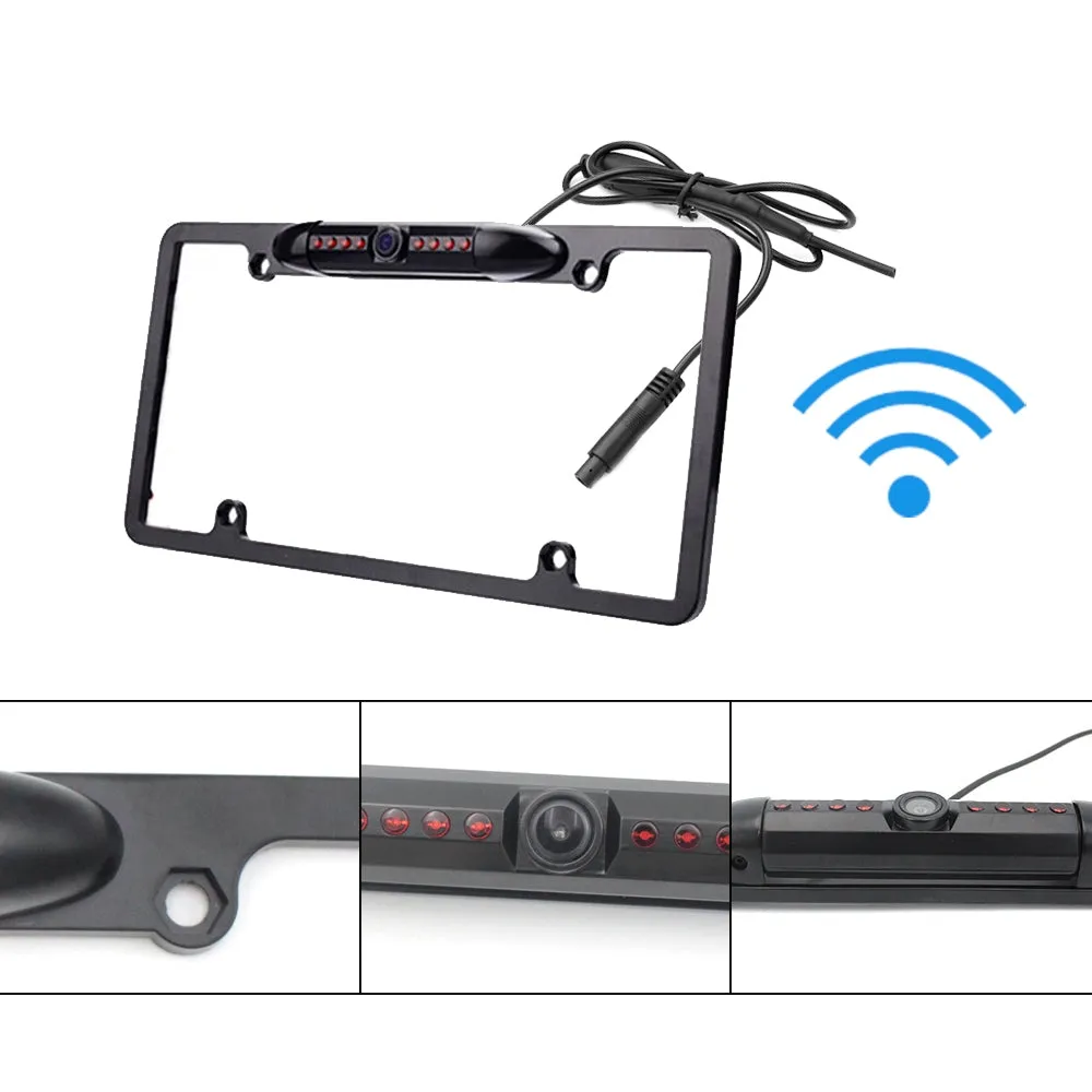 170 HD WiFi Car License Plate Wireless w/ Rearview Camera IR LED