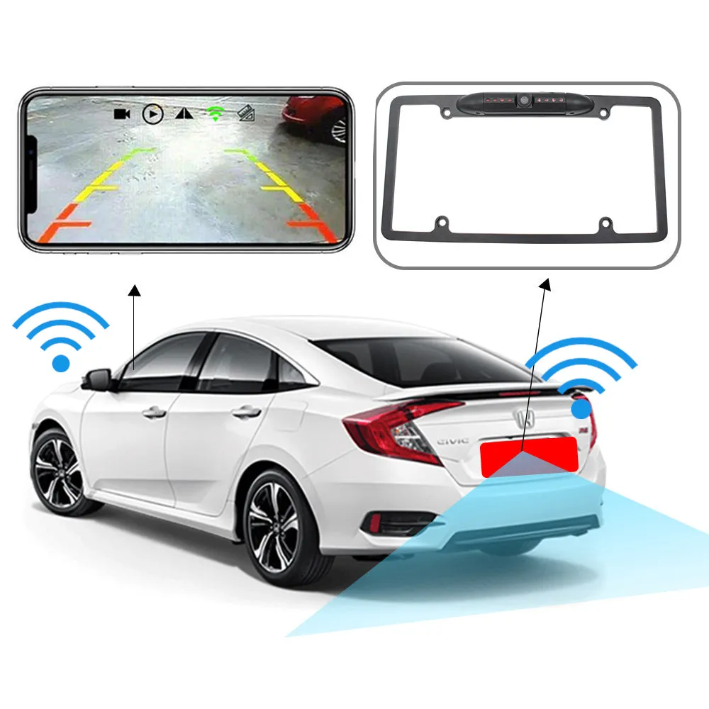 170 HD WiFi Car License Plate Wireless w/ Rearview Camera IR LED