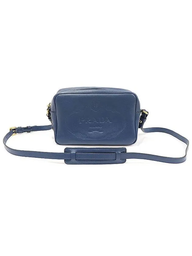 1BH089 Blue GLACE CALF gold square camera cross bag