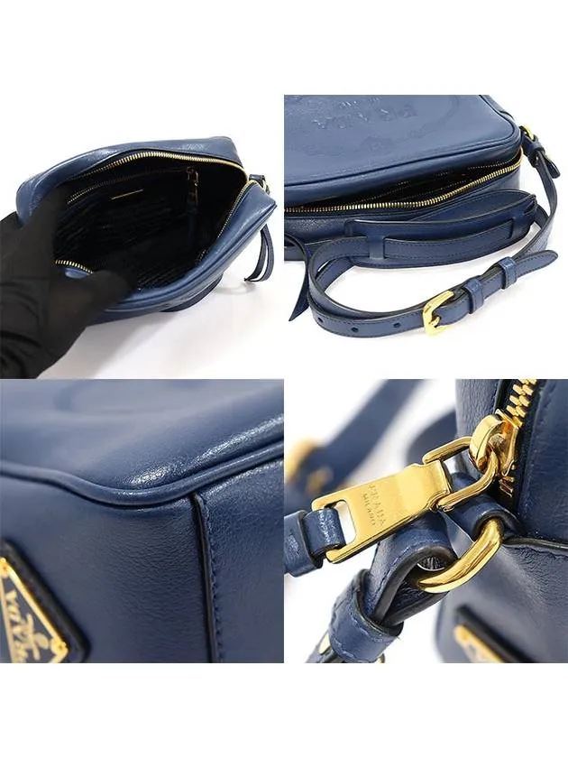 1BH089 Blue GLACE CALF gold square camera cross bag