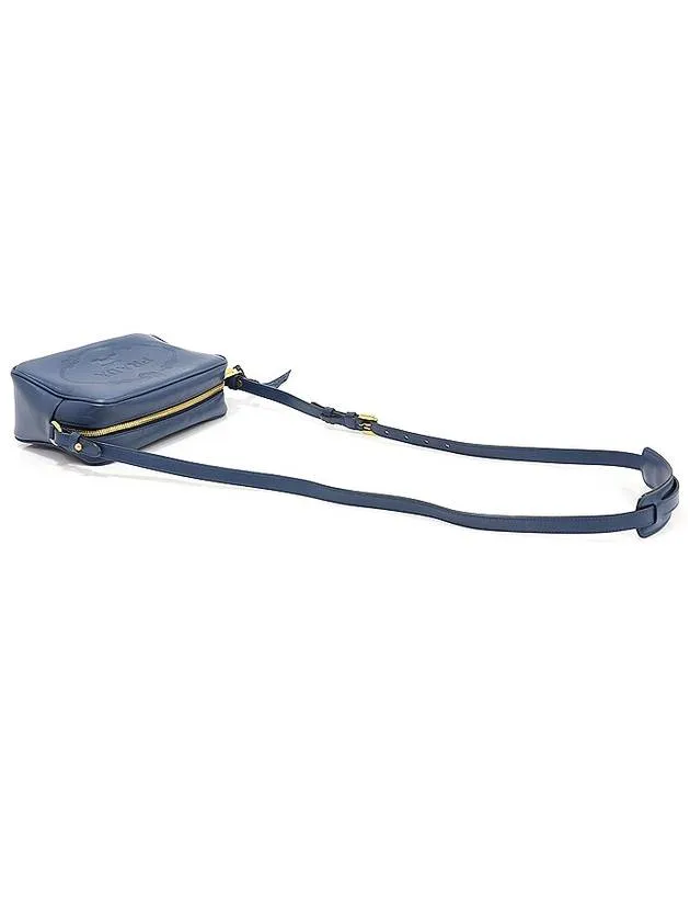 1BH089 Blue GLACE CALF gold square camera cross bag