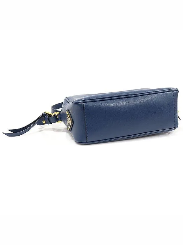 1BH089 Blue GLACE CALF gold square camera cross bag