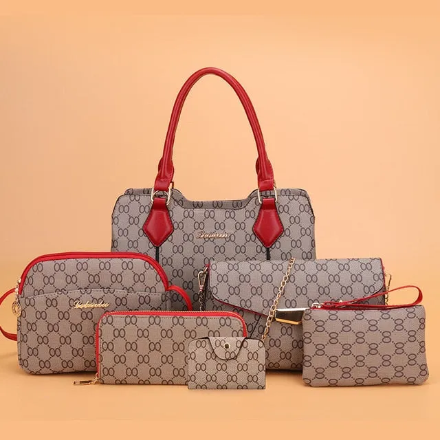 6 Pcs Vintage PU Leather Shoulder Bag Set