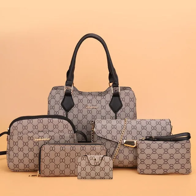 6 Pcs Vintage PU Leather Shoulder Bag Set