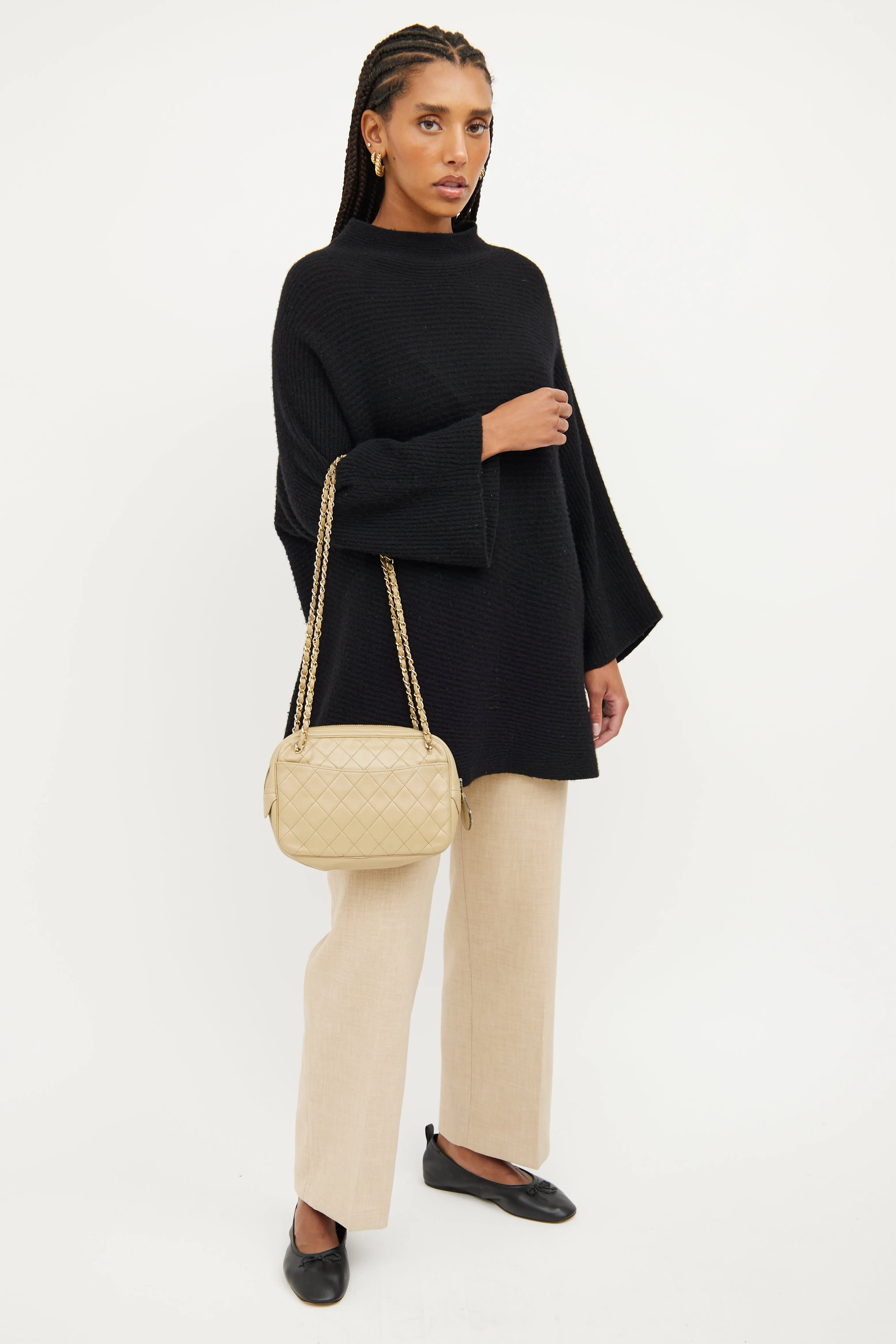 Beige Quilted Camera Bag