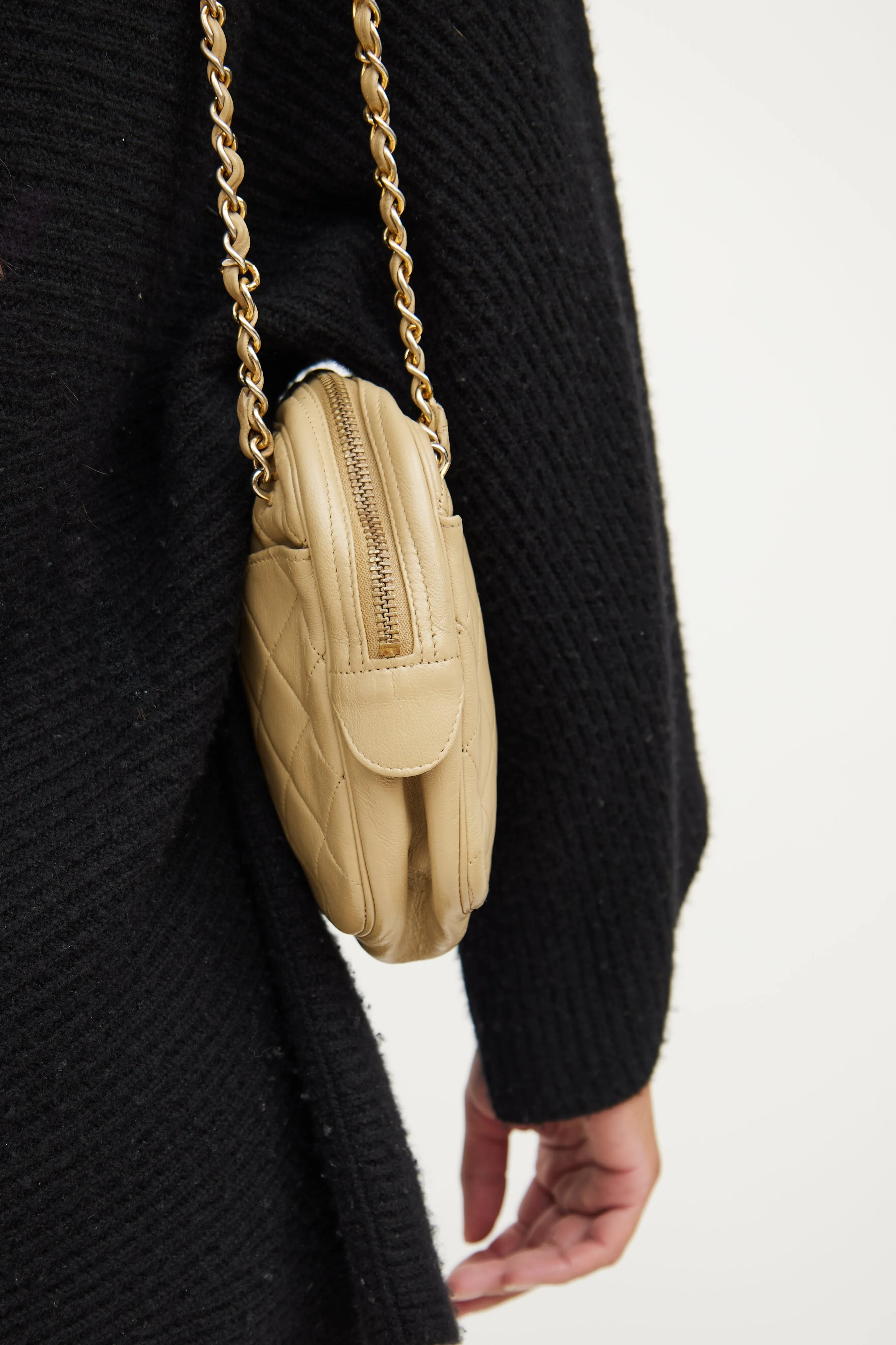 Beige Quilted Camera Bag