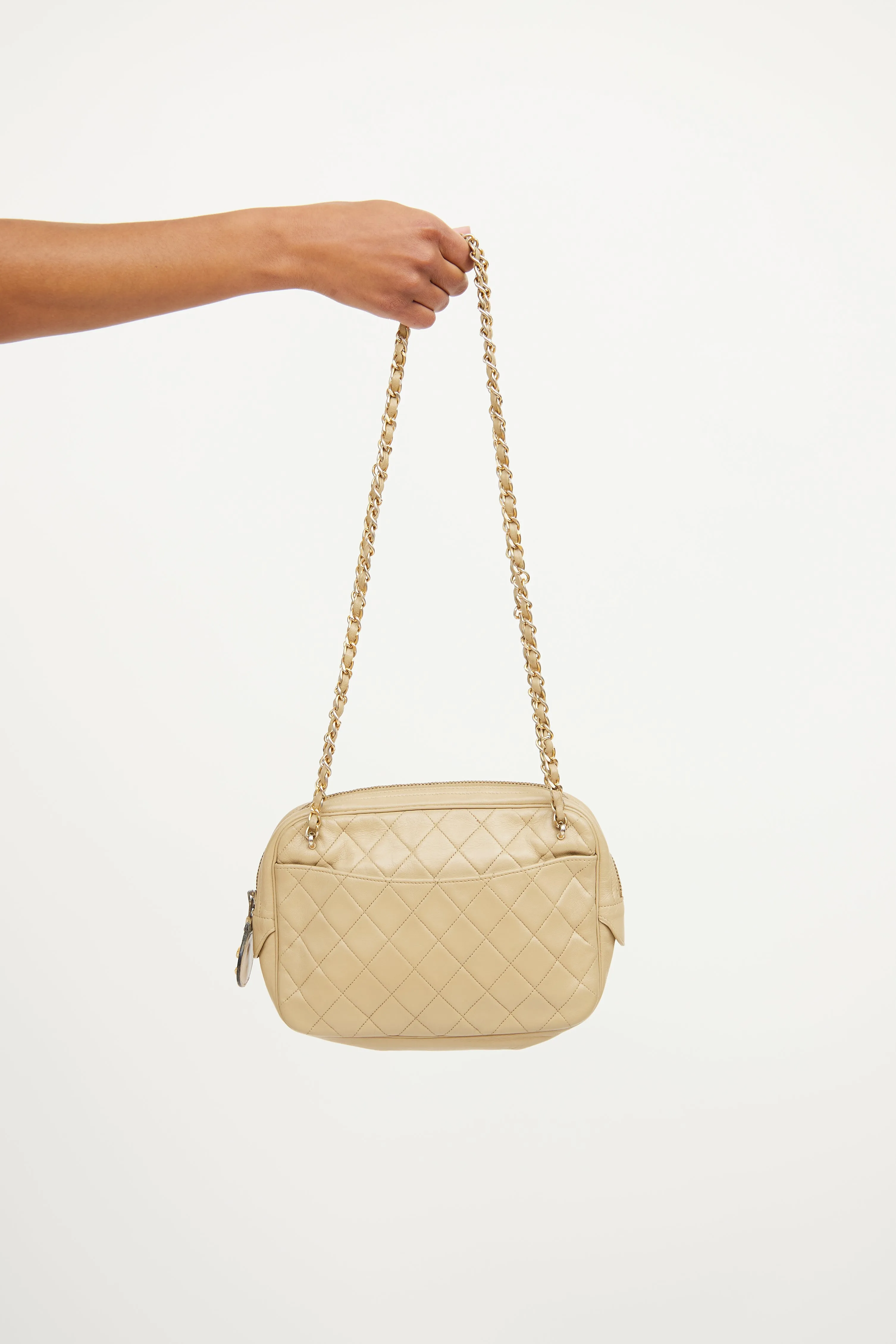 Beige Quilted Camera Bag
