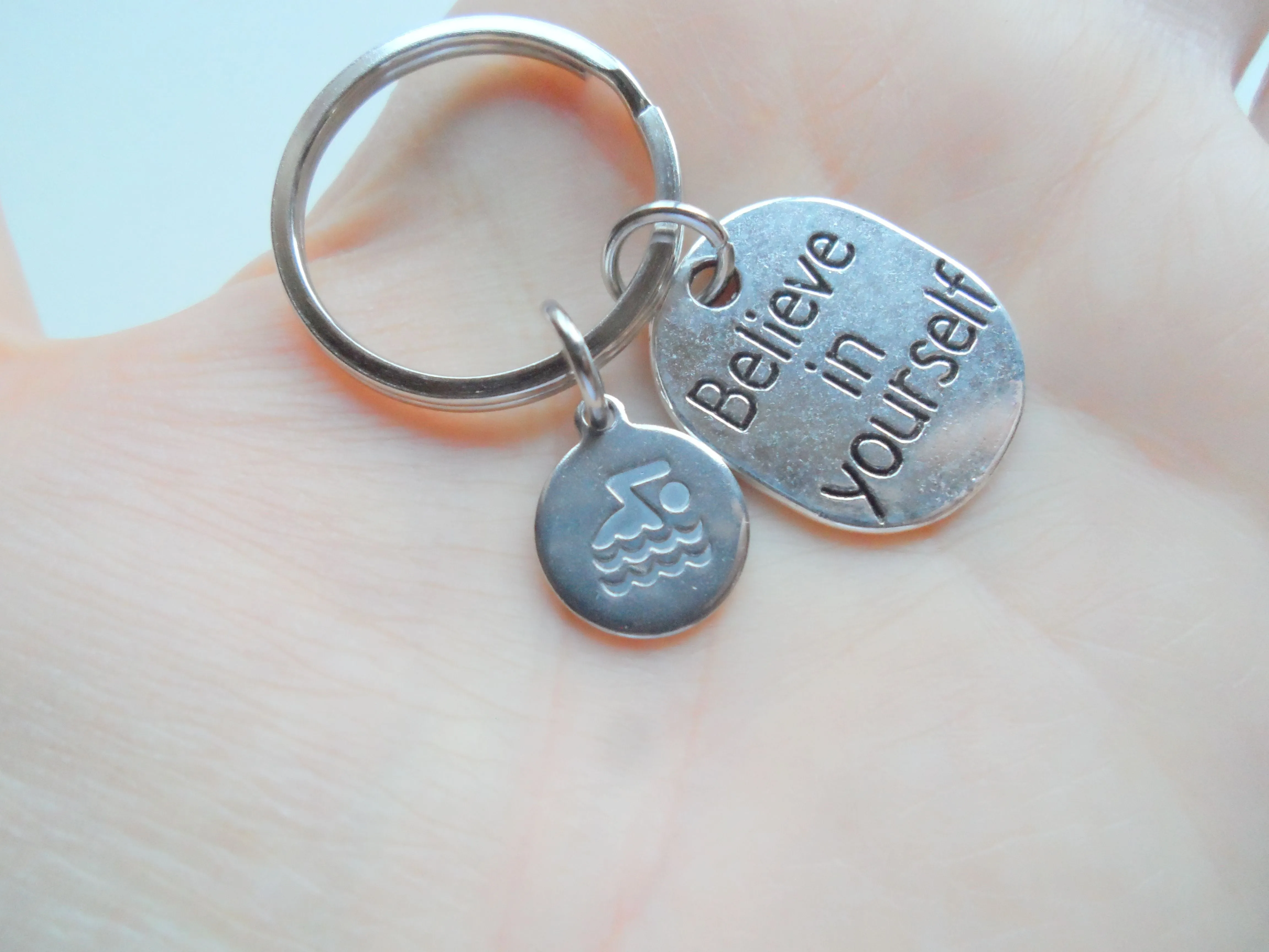 Believe in Yourself Swimmer Keychain, Swim Charm Keychain, Swimming Fitness Encouragement Keychain