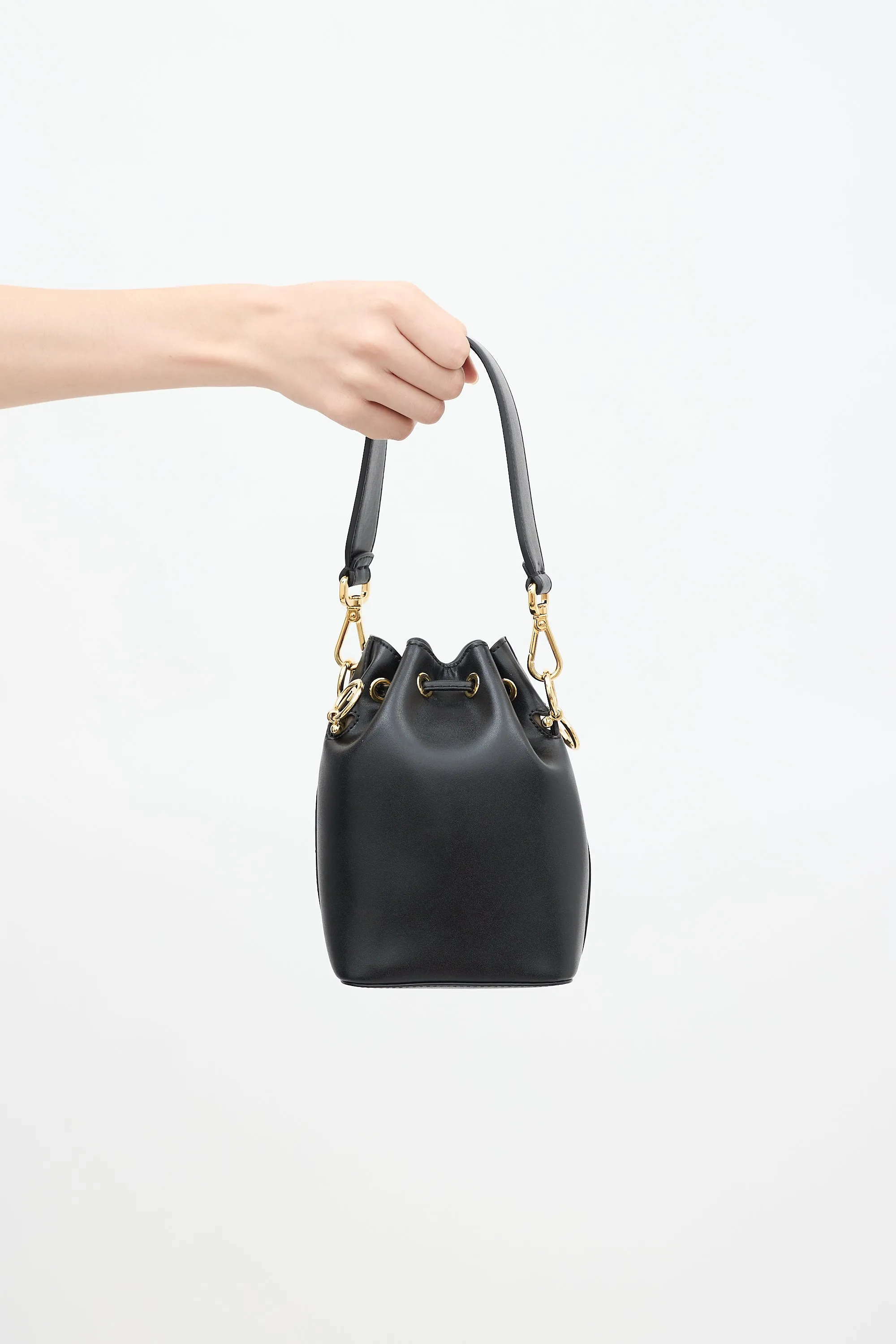 Black Leather Mon Tresor Bucket Bag