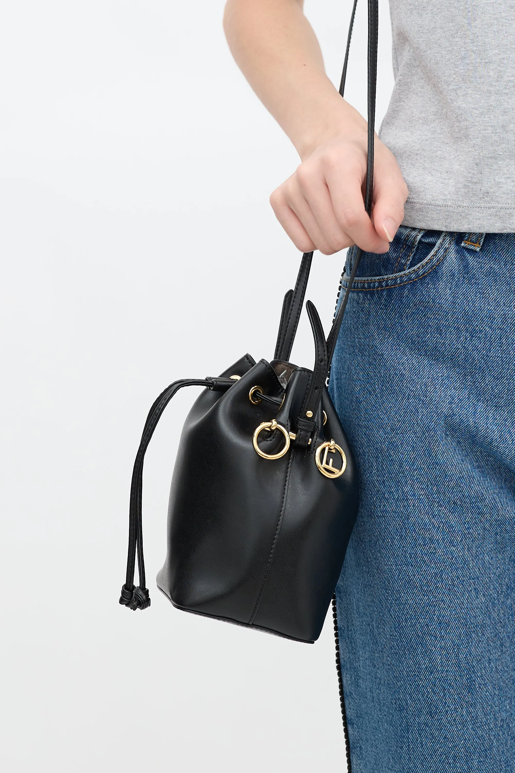 Black Leather Mon Tresor Bucket Bag