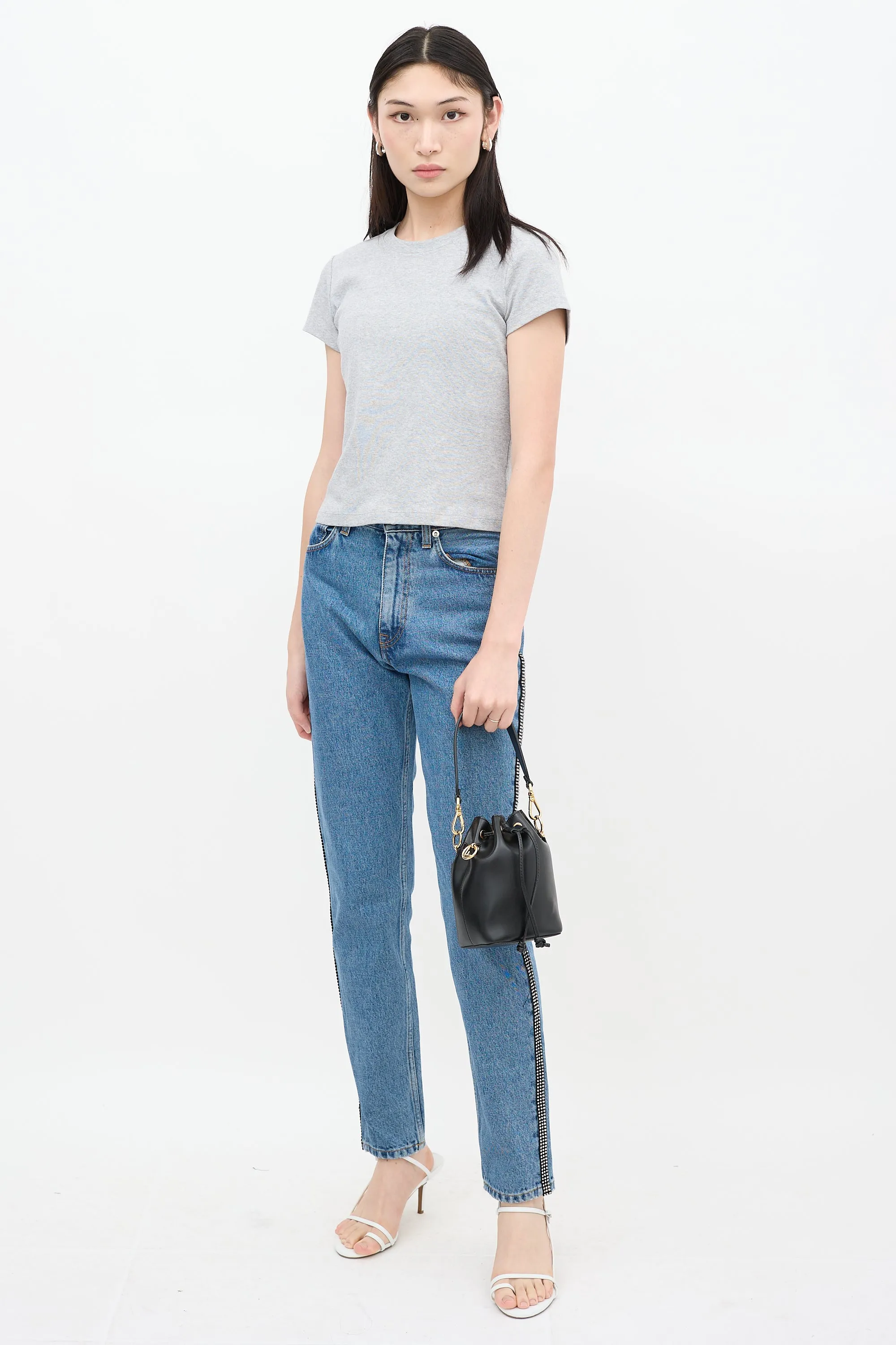 Black Leather Mon Tresor Bucket Bag