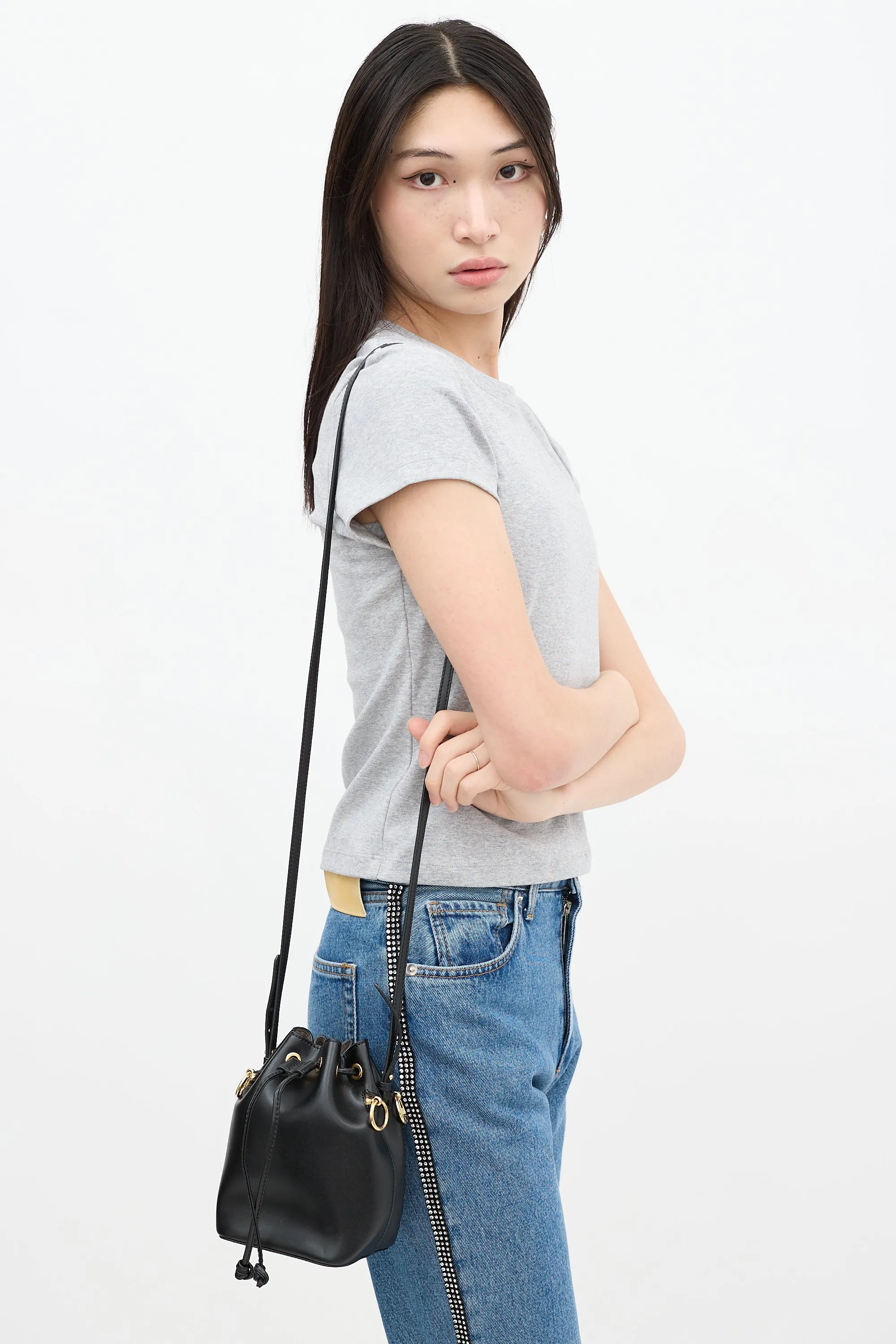 Black Leather Mon Tresor Bucket Bag