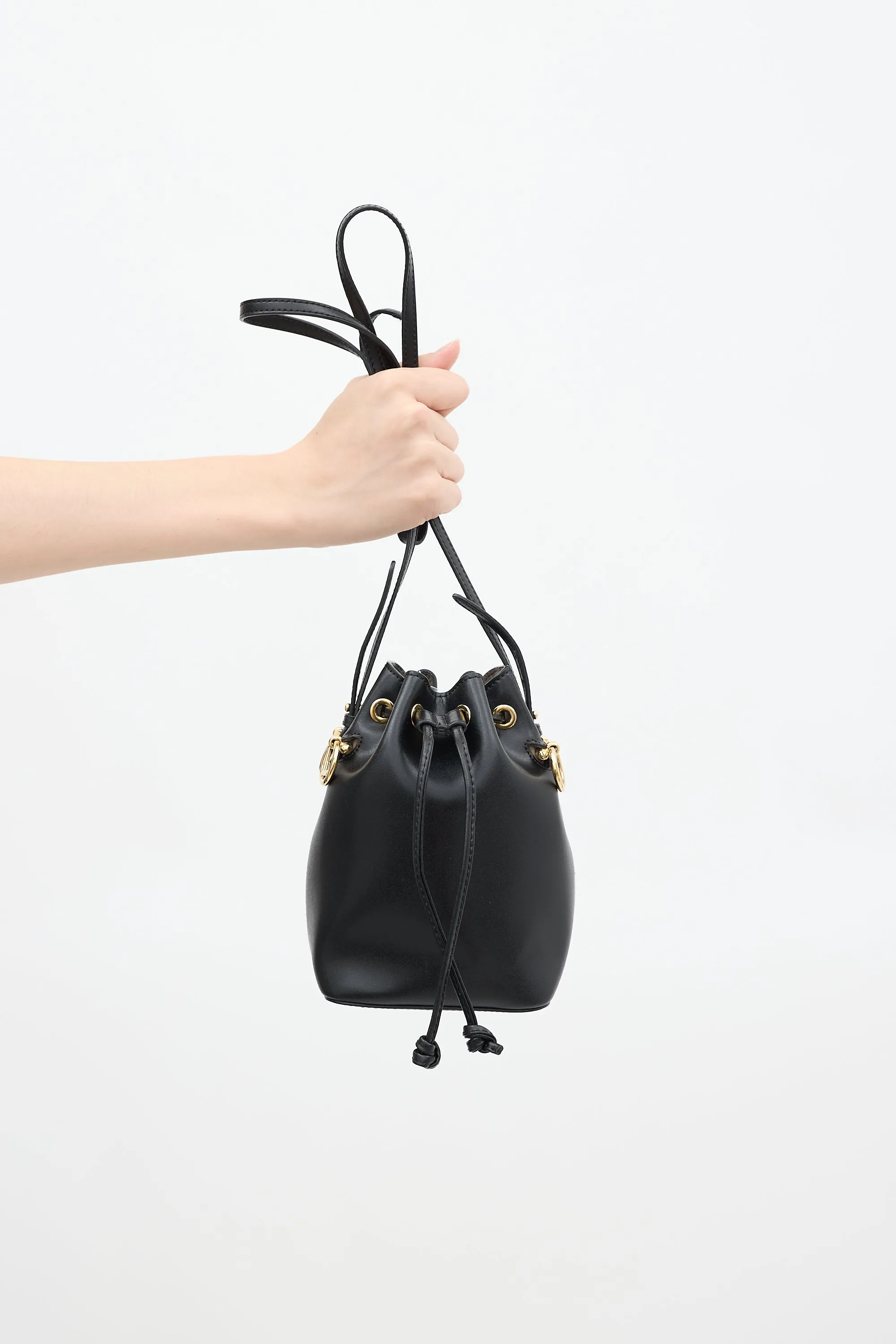 Black Leather Mon Tresor Bucket Bag