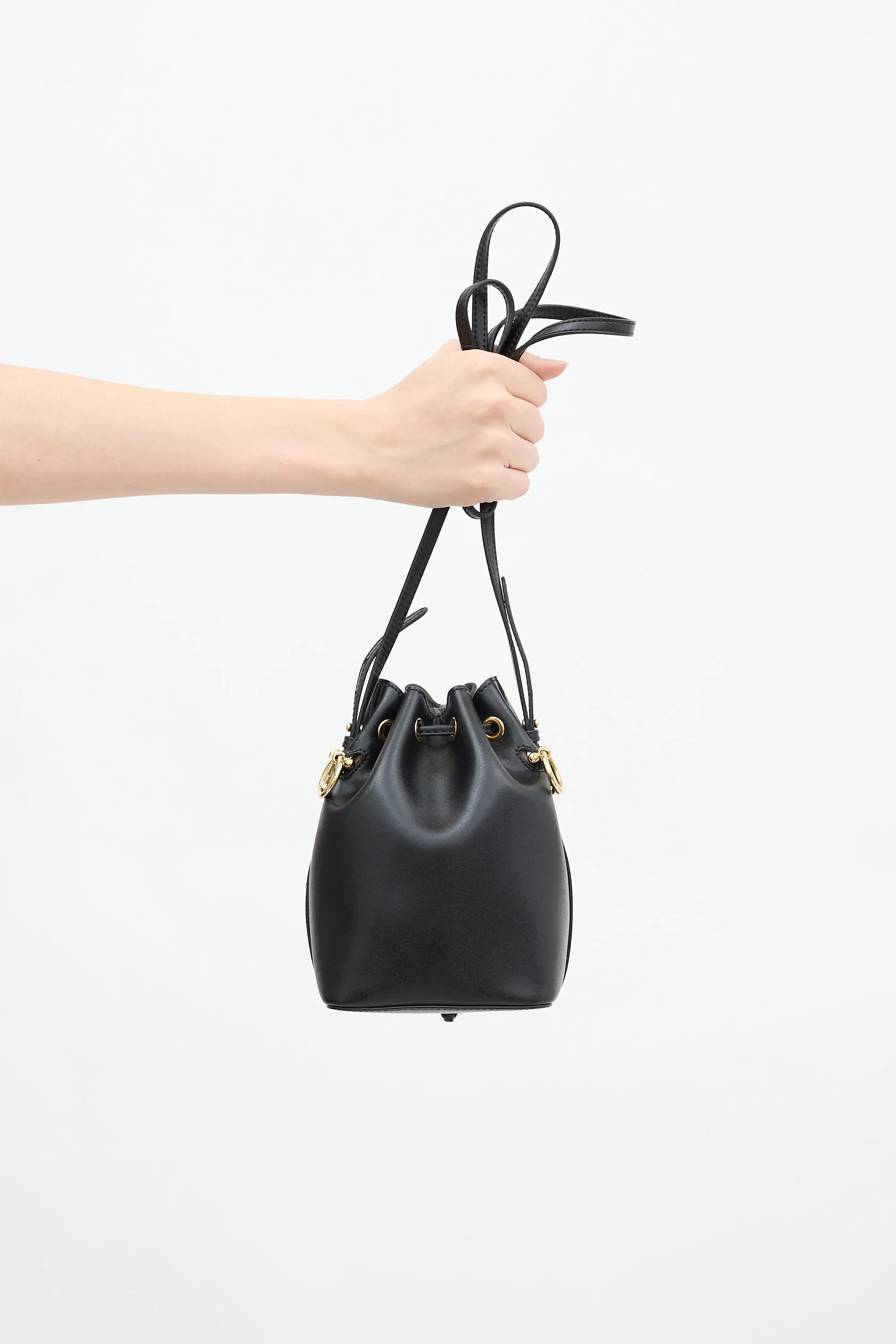 Black Leather Mon Tresor Bucket Bag