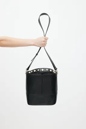 Black Leather Pearl Lou Bucket Bag