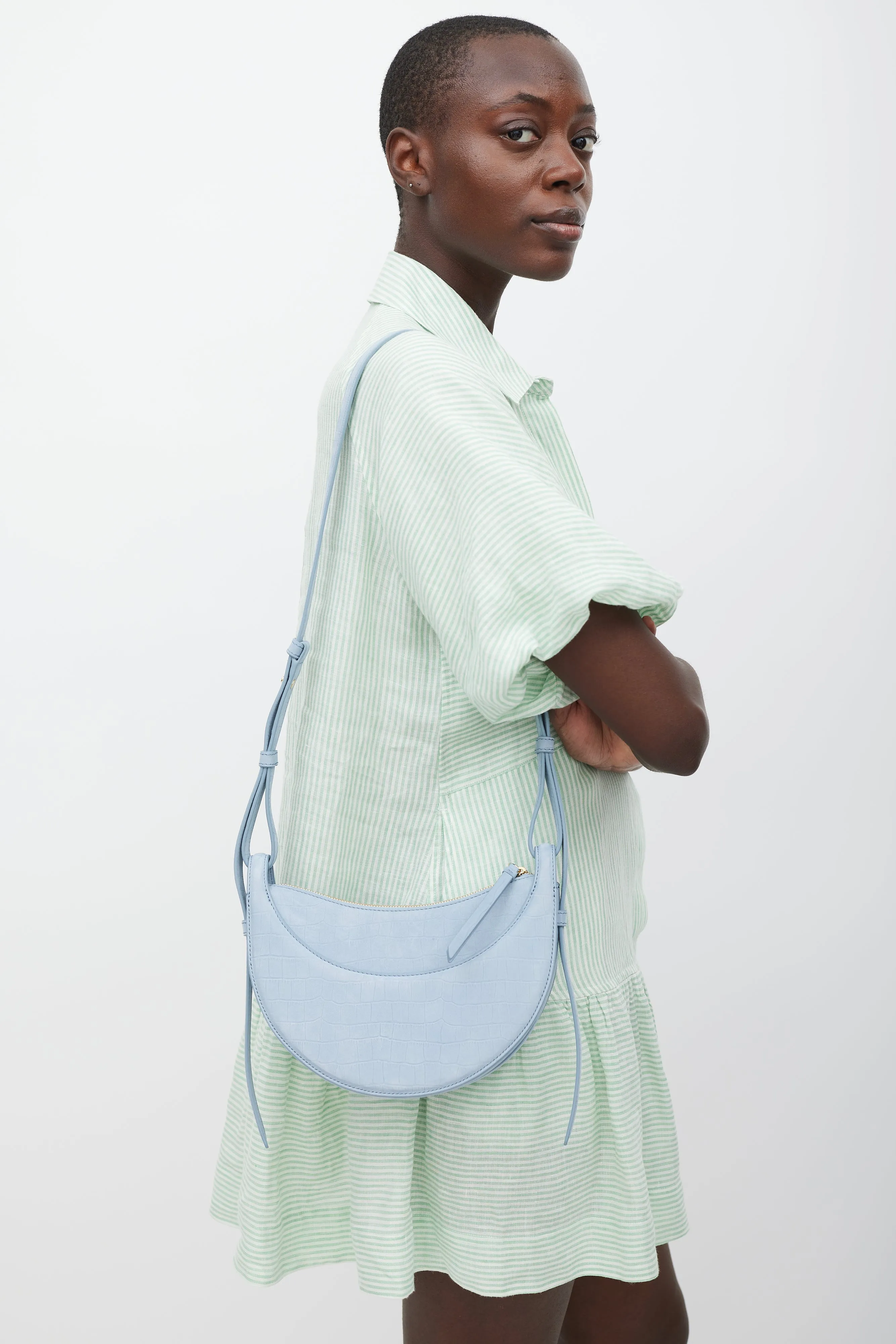 Blue Suede Numero Dix Embossed Bag