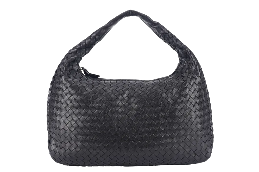 BOTTEGA VENETA INTERCCIATO HOBO BLACK LEATHER SILVER HARDWARE NO DUST COVER