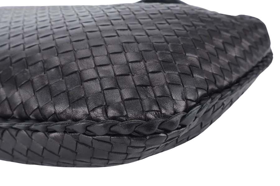 BOTTEGA VENETA INTERCCIATO HOBO BLACK LEATHER SILVER HARDWARE NO DUST COVER