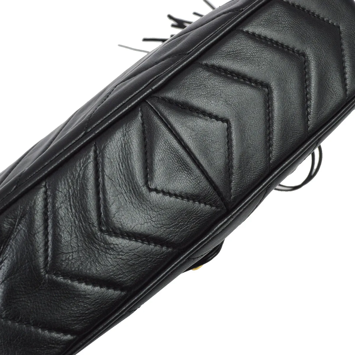 Chanel 1991-1994 Black Lambskin Small Chevron Pocket Camera Bag