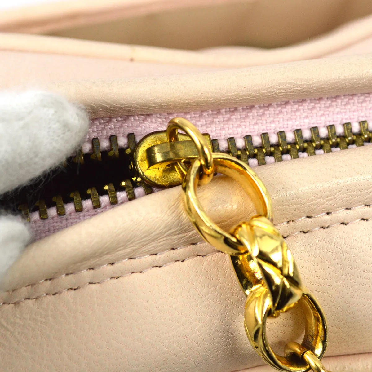 Chanel 1991-1994 Pink Lambskin Mini Vertical Pocket Camera Bag
