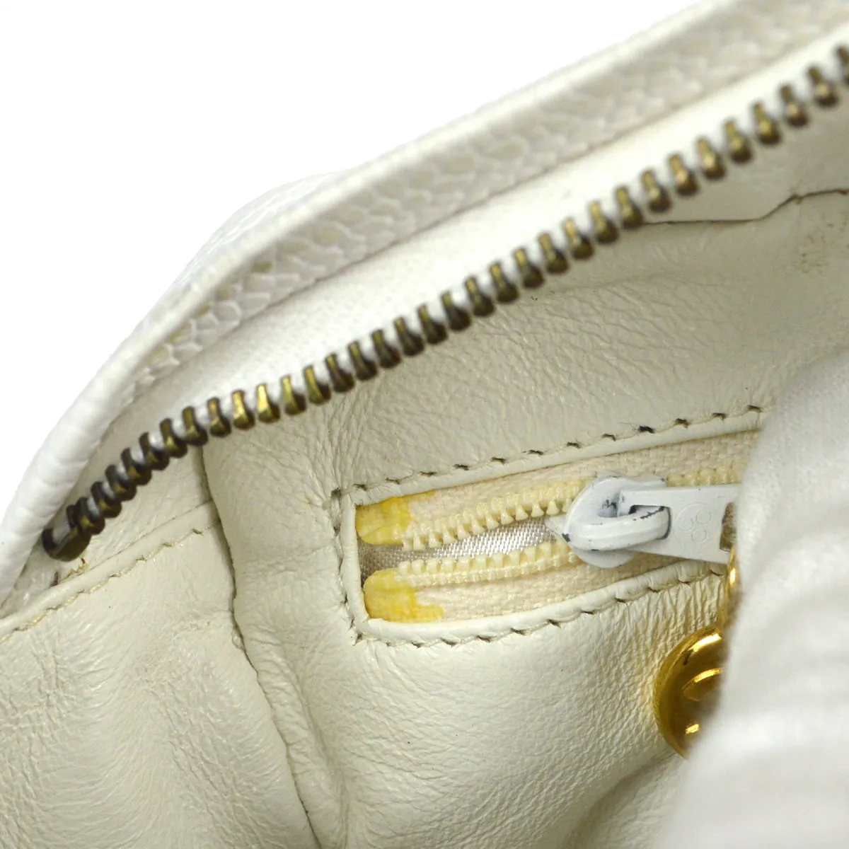 CHANEL 1994-1996 Triple CC Camera Bag Mini White Caviar 87761