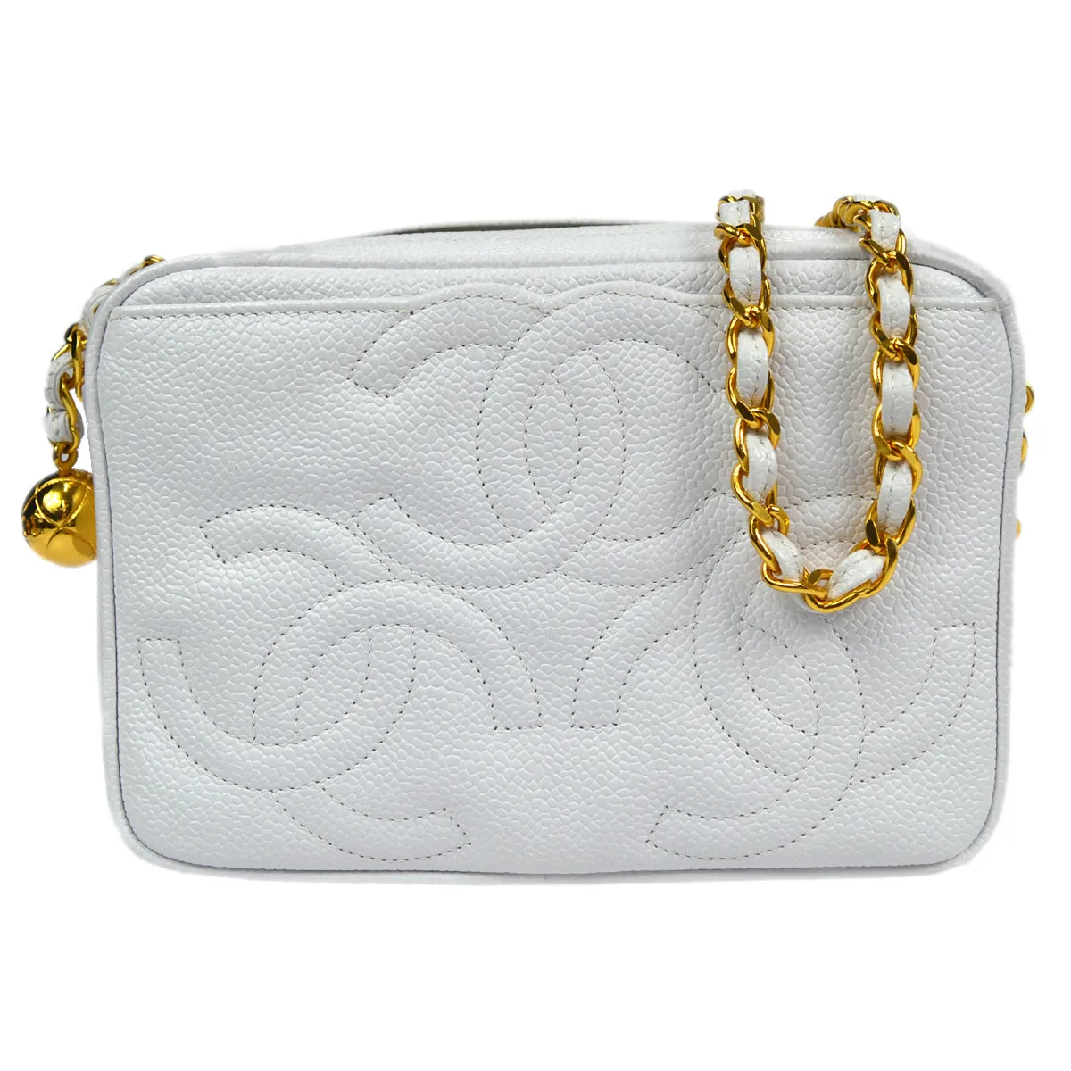 CHANEL 1994-1996 Triple CC Camera Bag Mini White Caviar 87761