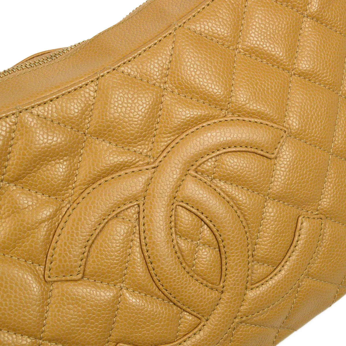 CHANEL 2004-2005 Hobo Bag Beige Caviar