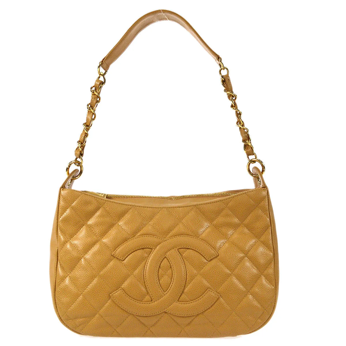 CHANEL 2004-2005 Hobo Bag Camel Caviar