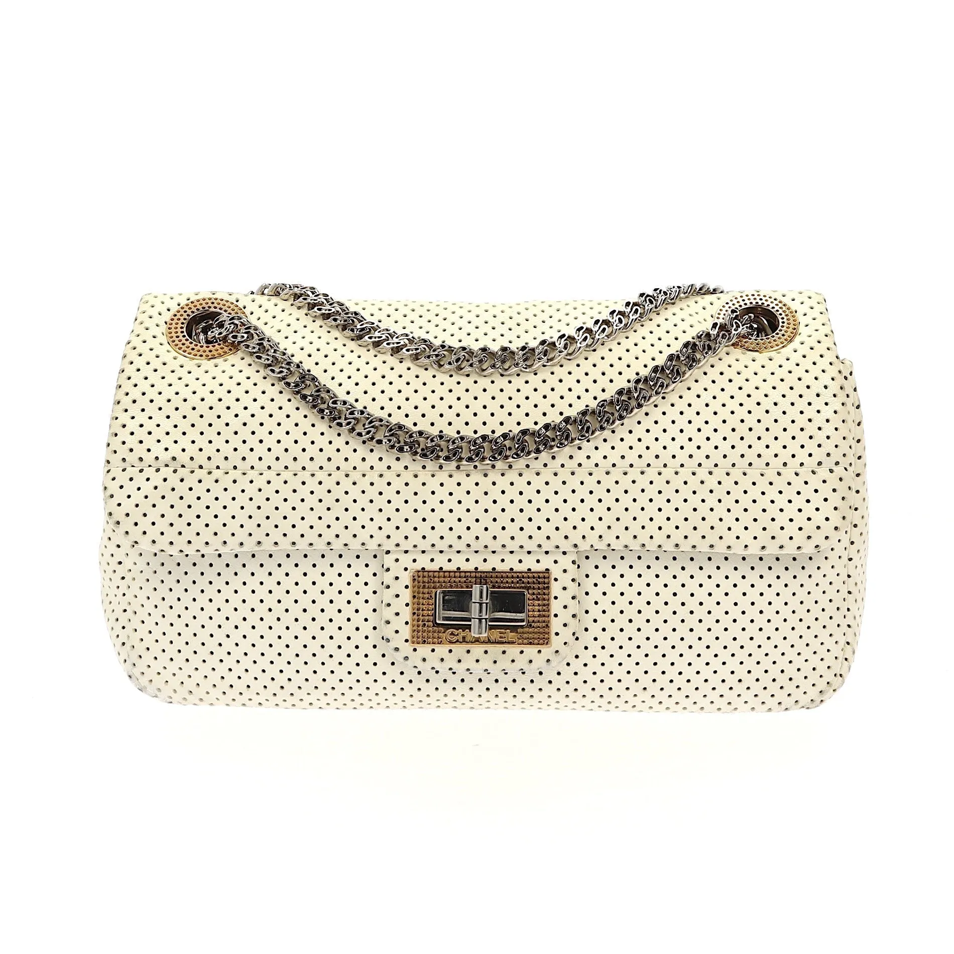 CHANEL 2.55 Shoulder Bag in White Leather