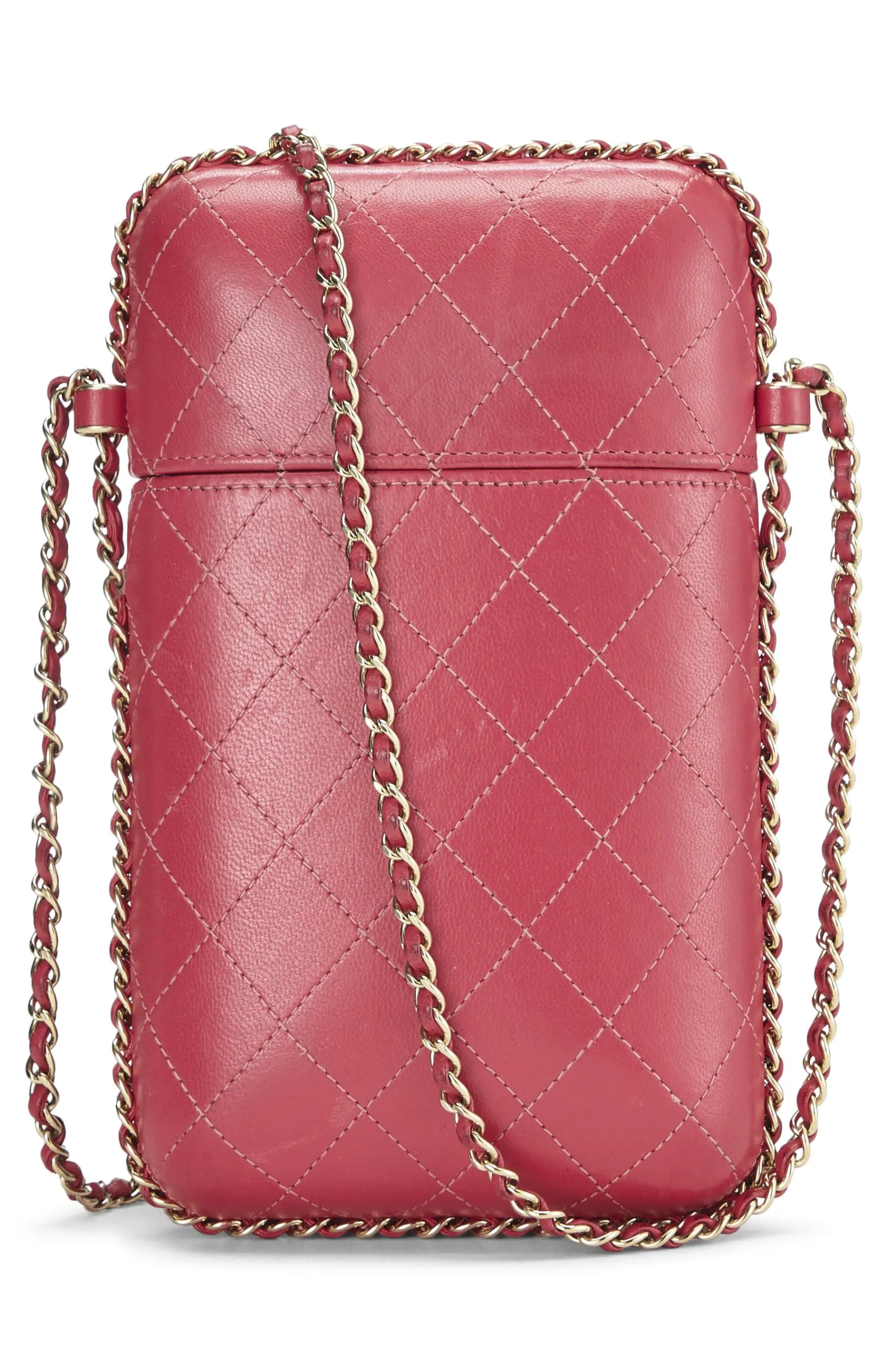 Chanel,  Pink Calfskin Crossbody Chain Phone Holder, Pink