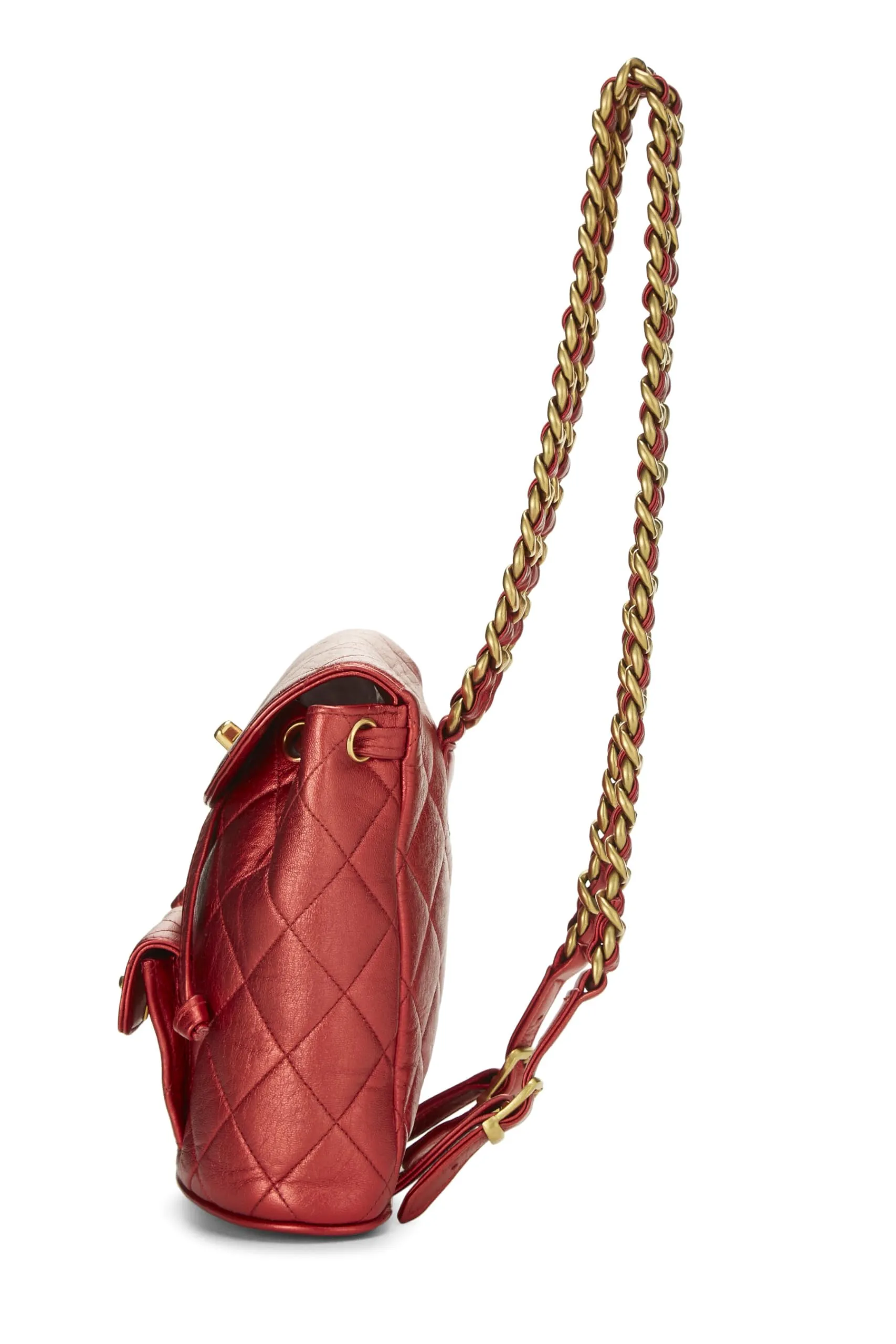 Chanel,  Red Metallic Leather Classic Backpack Mini, Red