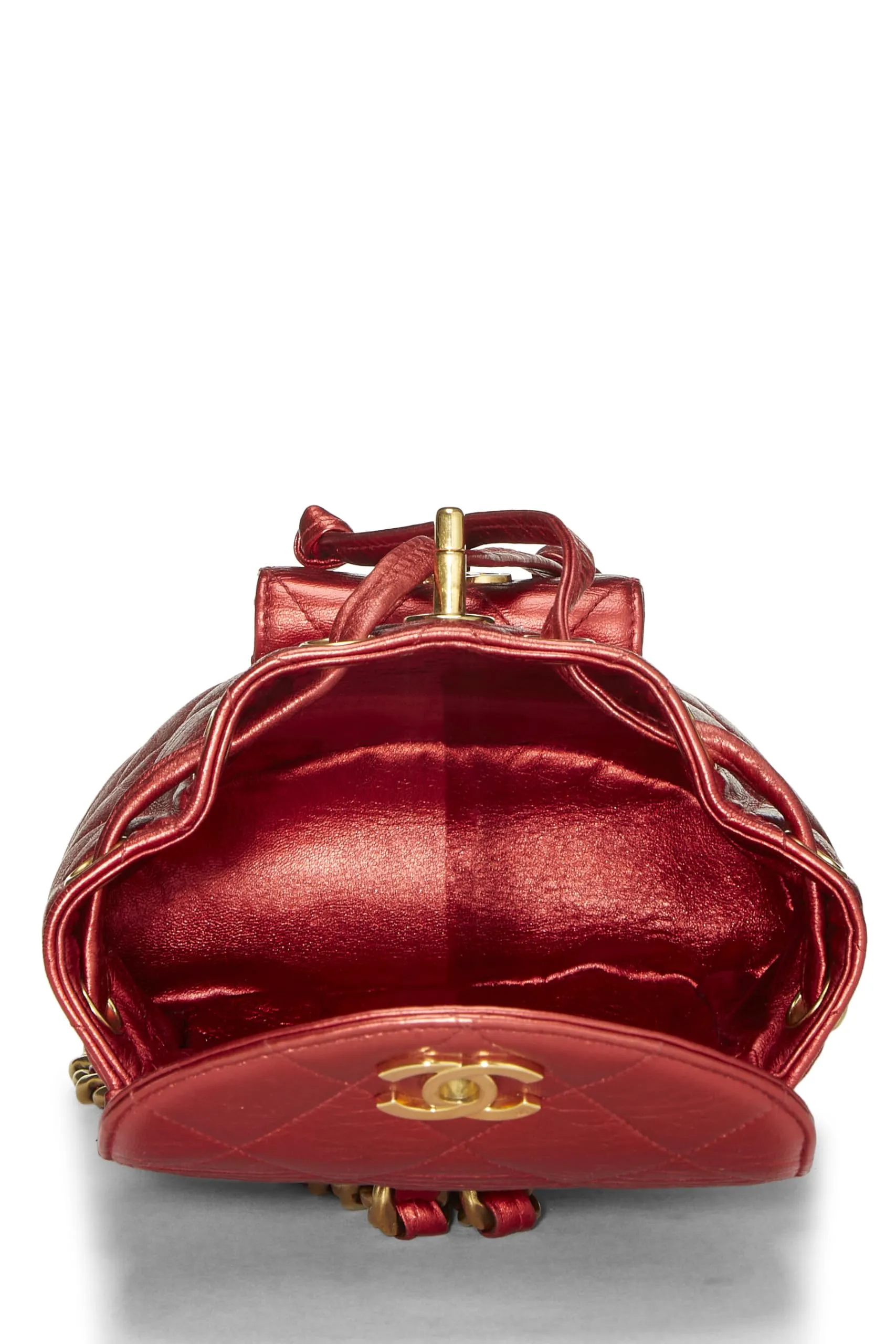 Chanel,  Red Metallic Leather Classic Backpack Mini, Red