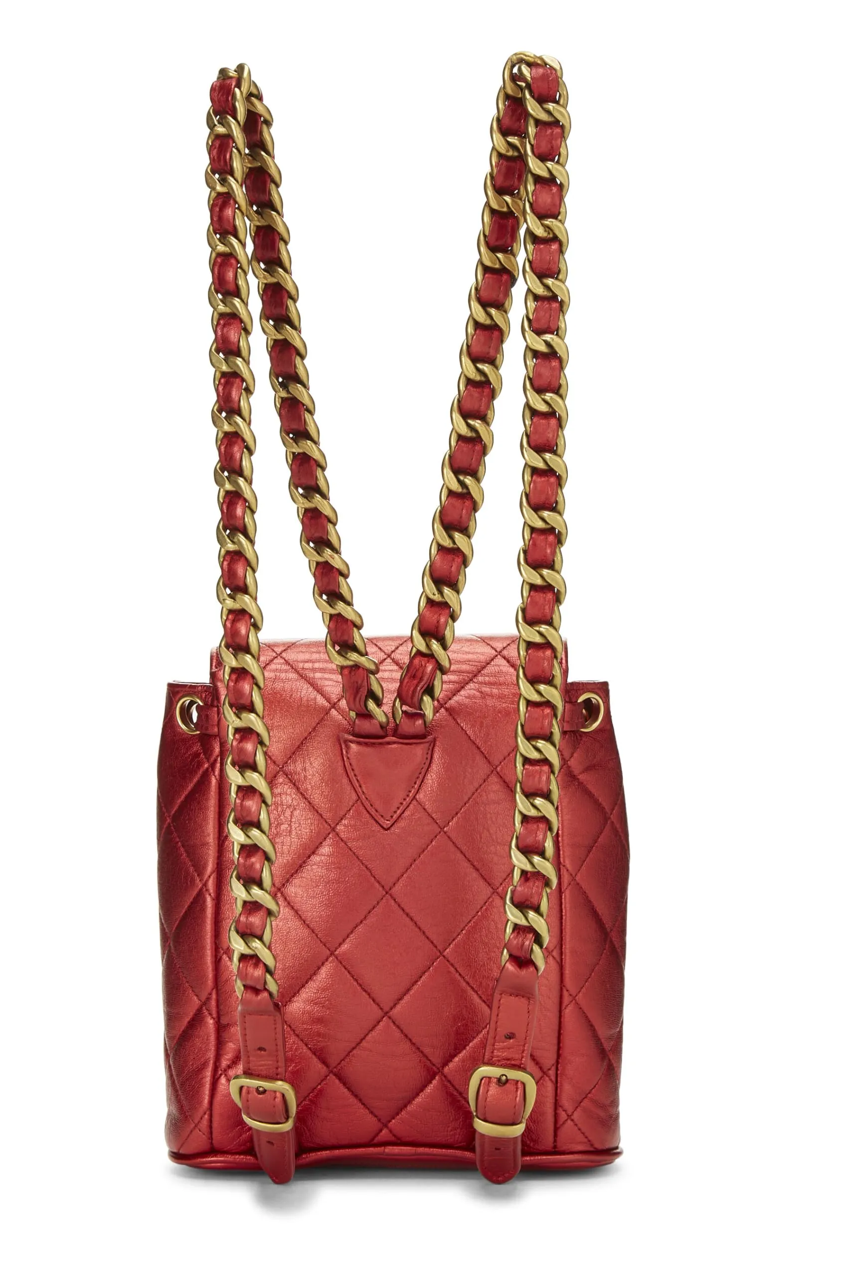 Chanel,  Red Metallic Leather Classic Backpack Mini, Red