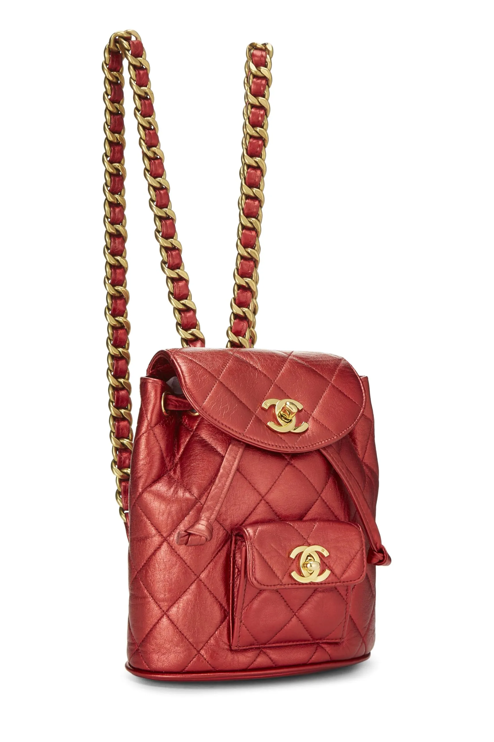 Chanel,  Red Metallic Leather Classic Backpack Mini, Red