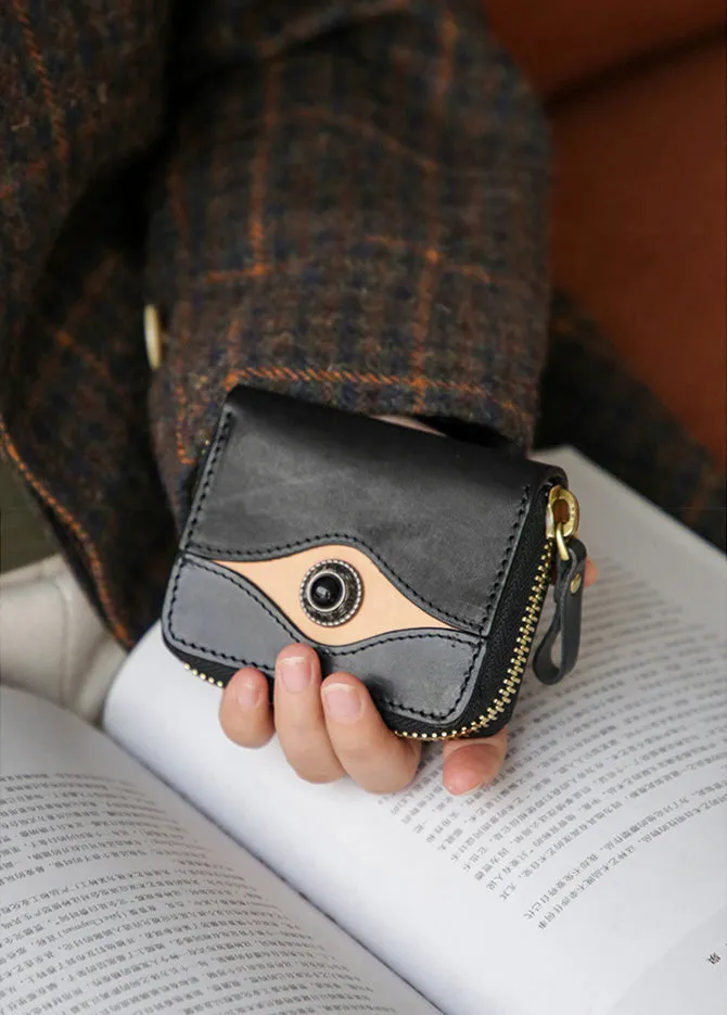 Cool Womens Black Leather Card Wallet Mini Wallet For Women