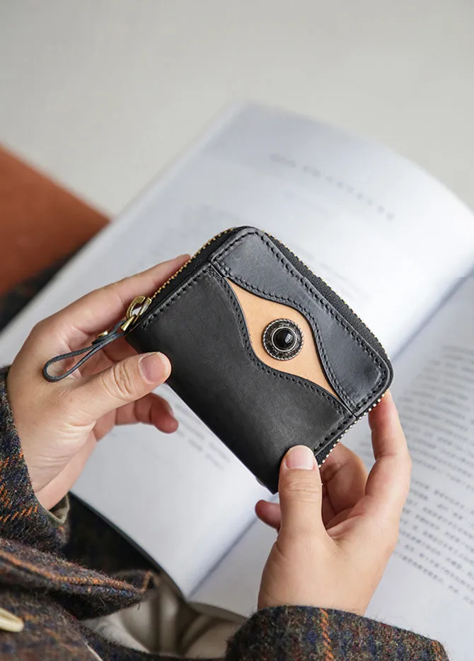 Cool Womens Black Leather Card Wallet Mini Wallet For Women