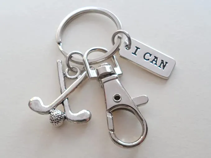 Golf Keychain with I Can Charm and Swivel Clasp, Swimmer or Coach Keychain
