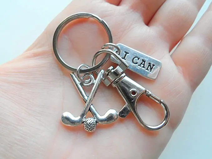 Golf Keychain with I Can Charm and Swivel Clasp, Swimmer or Coach Keychain