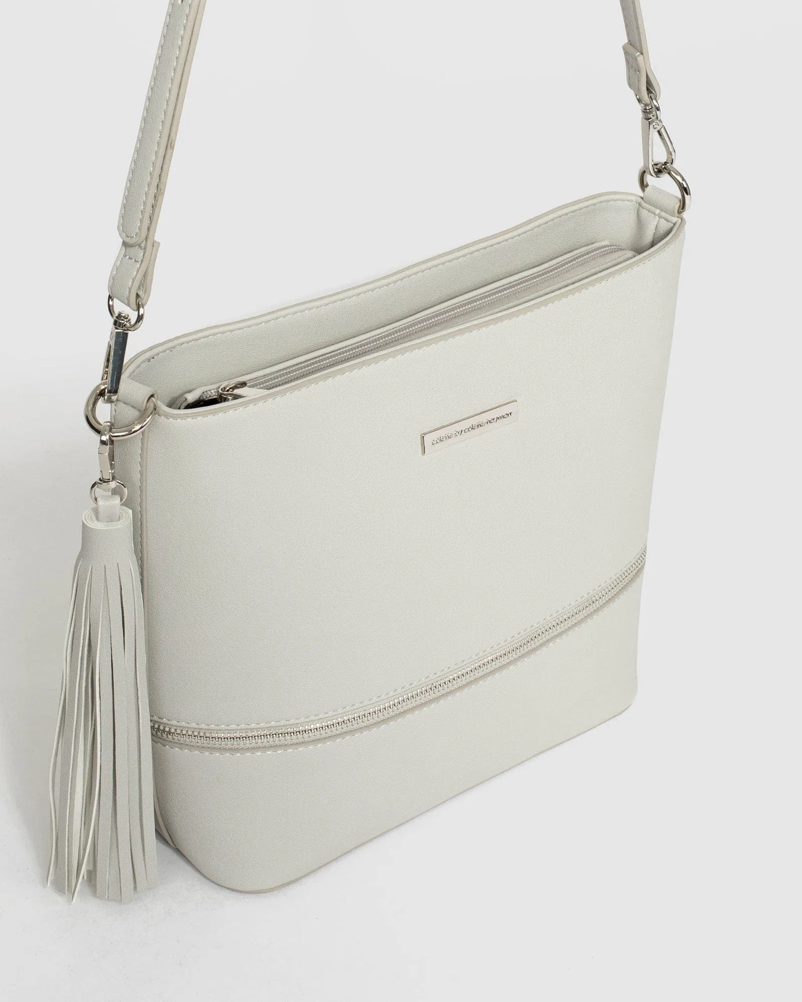 Grey Pia Tassel Medium Crossbody Bag