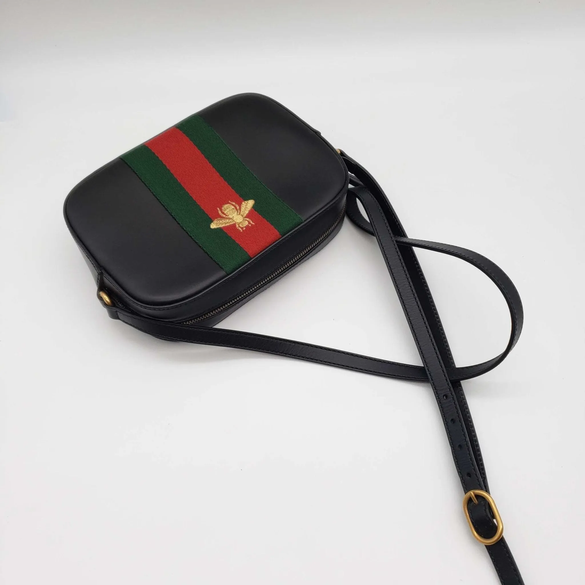 Gucci Bee Camera Black Leather Crossbody Bag