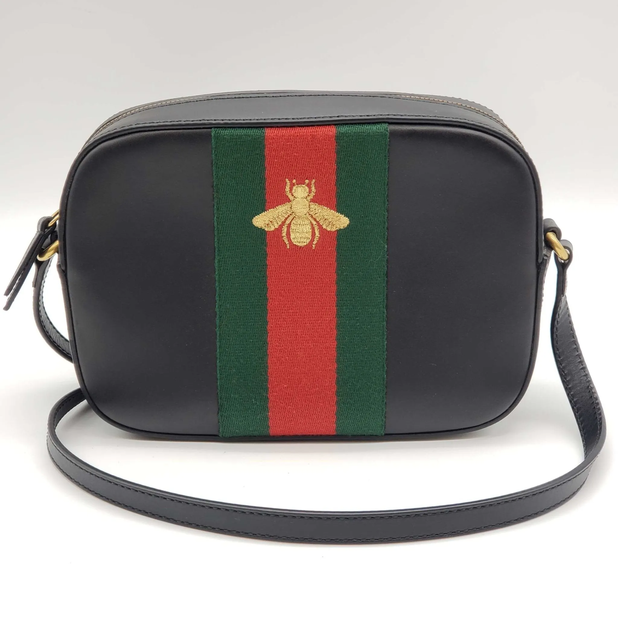 Gucci Bee Camera Black Leather Crossbody Bag