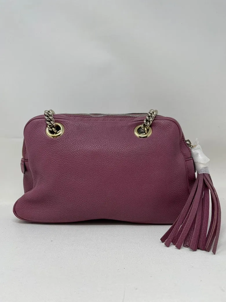 Gucci Burgundy Leather Camera Bag Gold Chain Strap Medium Size