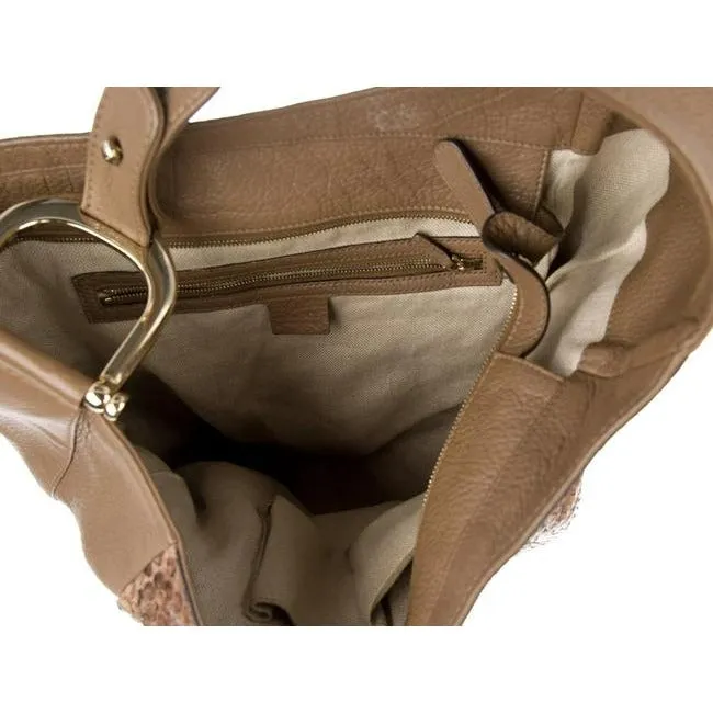 Gucci Greenwich W Asymmetrical Equestrian Accents Shades Of Brown Gold Python Hobo Bag