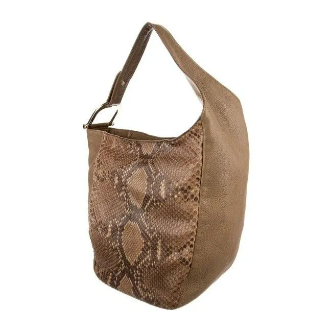 Gucci Greenwich W Asymmetrical Equestrian Accents Shades Of Brown Gold Python Hobo Bag