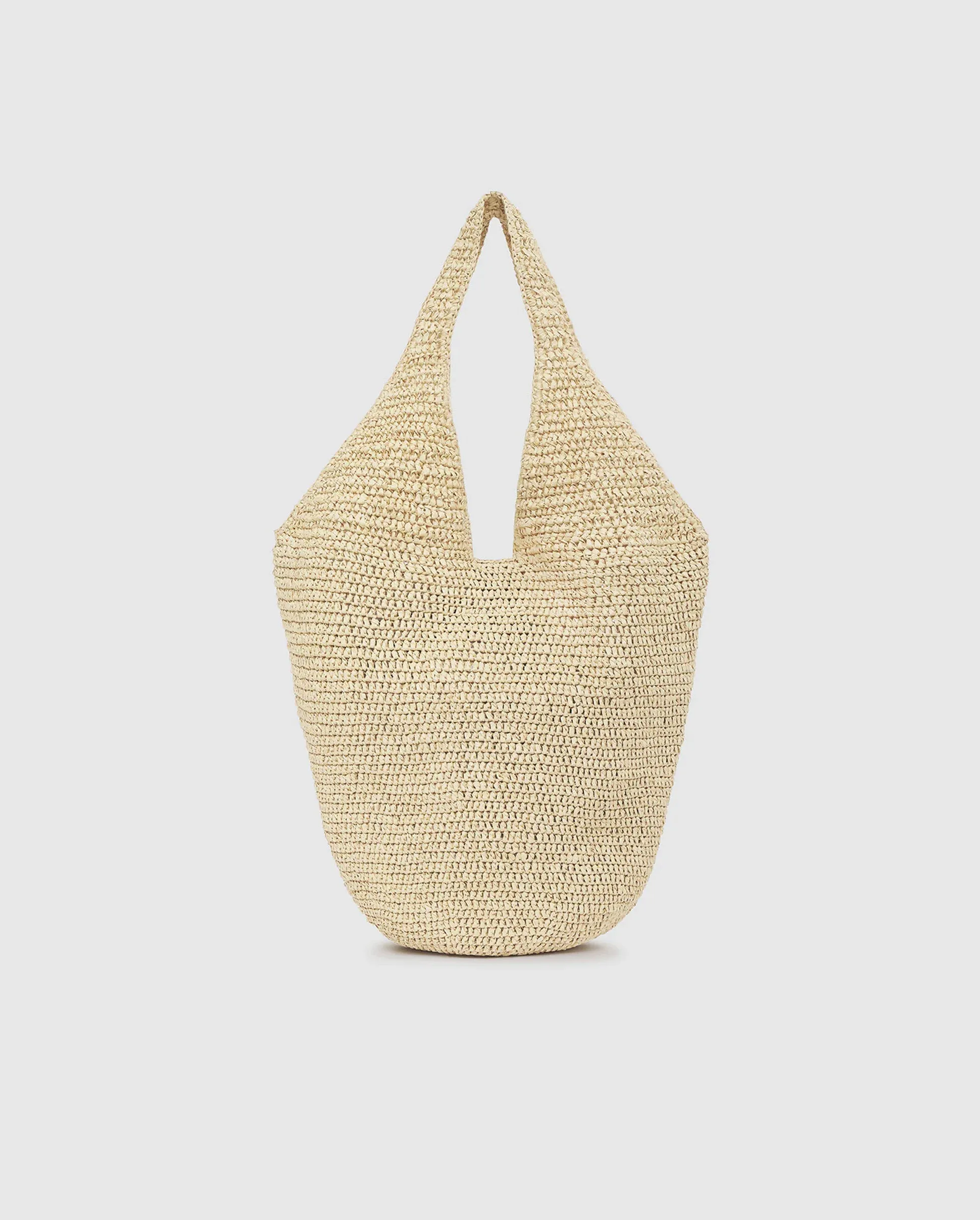 LARGE LEAH HOBO BAG / NATURAL WITH COGNAC