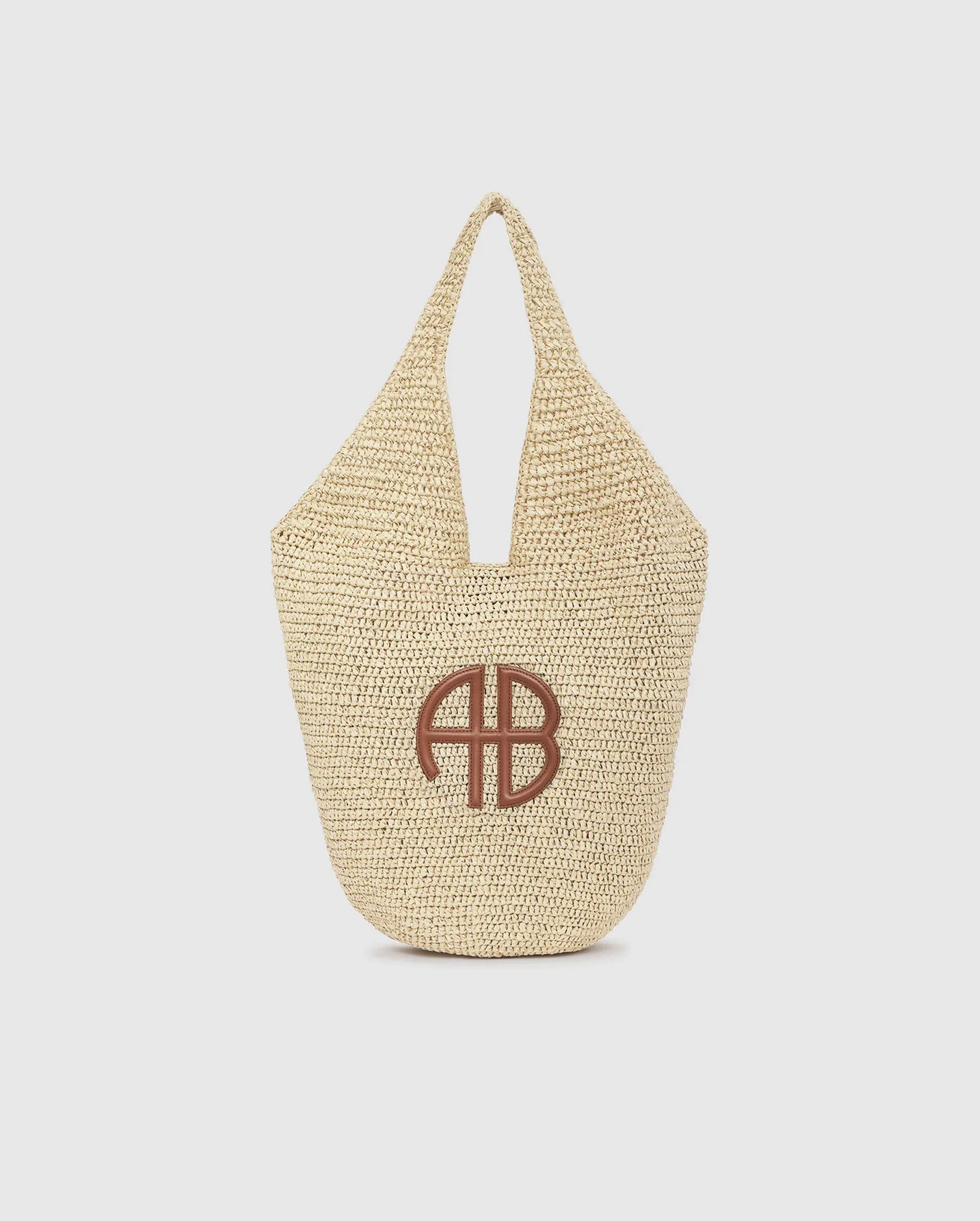 LARGE LEAH HOBO BAG / NATURAL WITH COGNAC