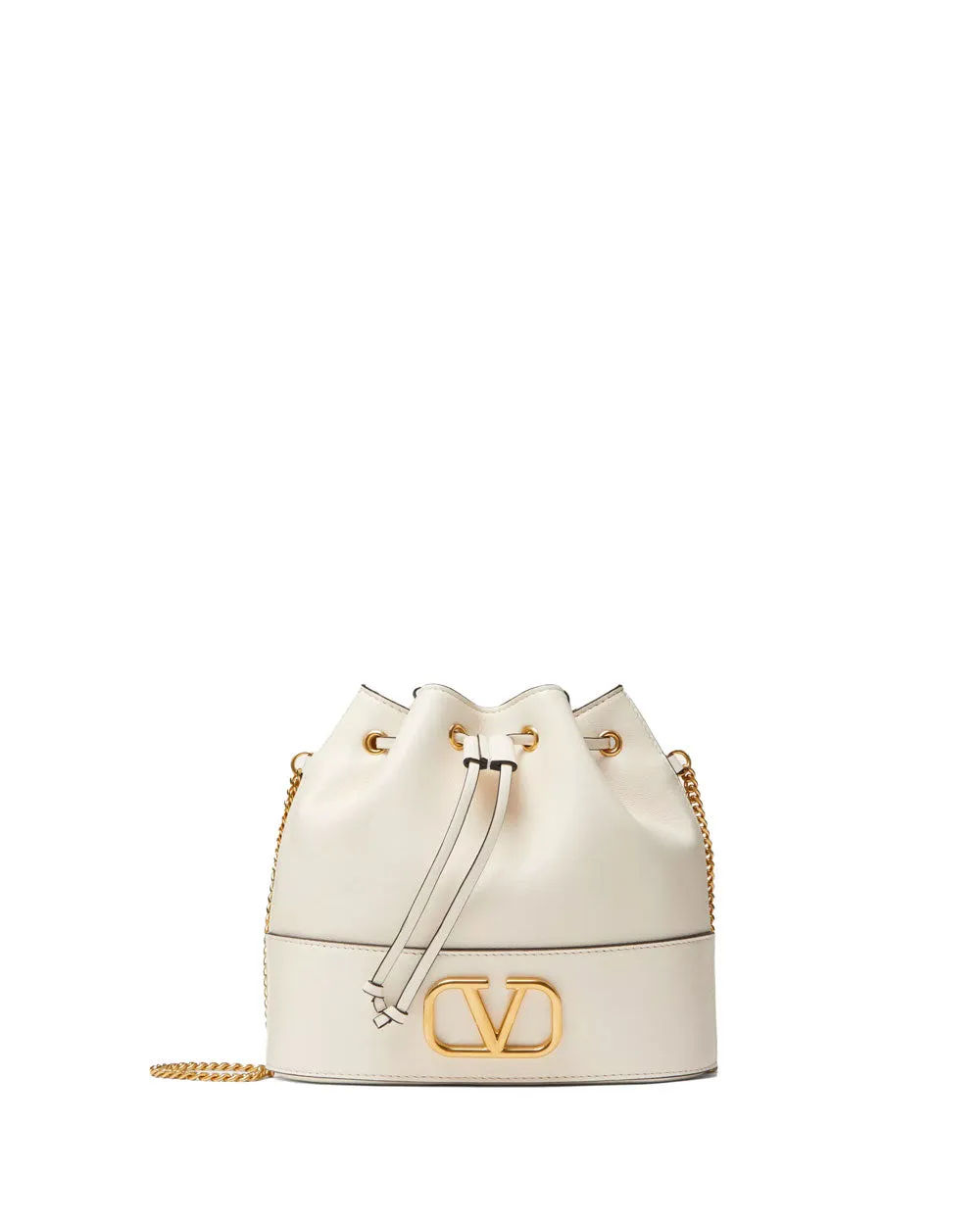 Mini Bucket Bag with Vlogo Signature Chain in Light Ivory