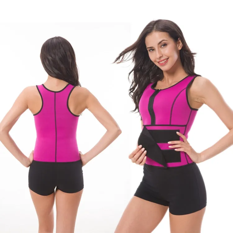 Neoprene Corset Yoga Vest Sweat Suit Postpartum Belly Belt, Size:M(Rose Red)